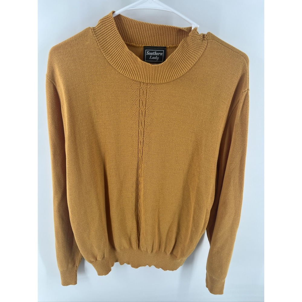 Southern Lady Vintage Mustard Yellow Mock Neck Knit Sweater XL Made in USA